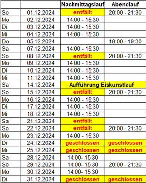 Eishalle Öffnungszeiten Dezember 2024